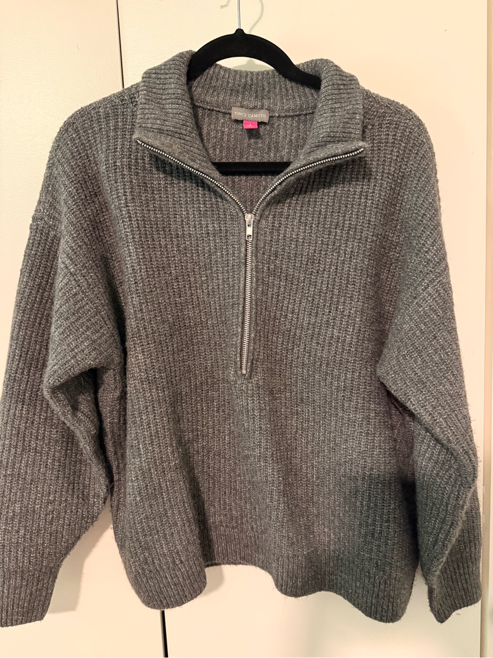 Vince Camuto Charcoal Gray Ribbed Half‑Zip Sweater